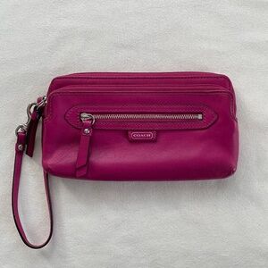 Coach Leather Double Zip Wallet Wristlet In Magenta